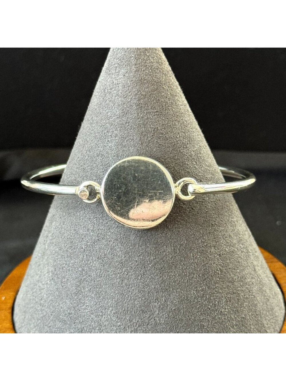 Engravable Monogram Round Disc Bangle Hinged Bracelet 925 Sterling Silver 7.5"